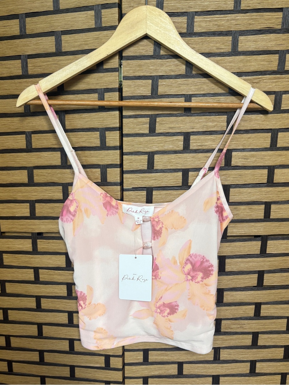Pink rose pink floral mesh cami size medium